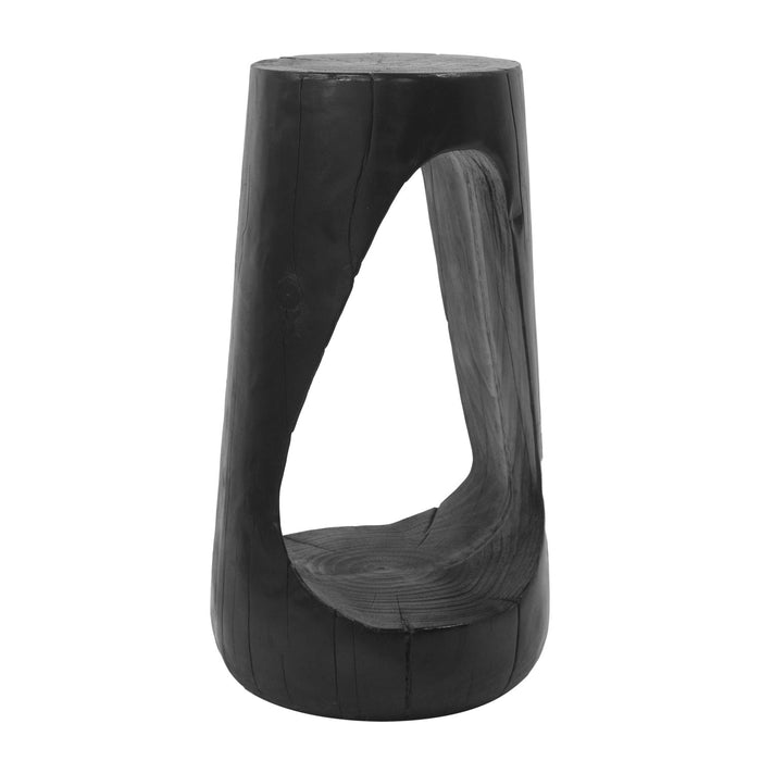 Brio 26.57\" Rustic Tree-Stump MGO Accent Table, Unique Wood Grain Indoor Side Table, Black