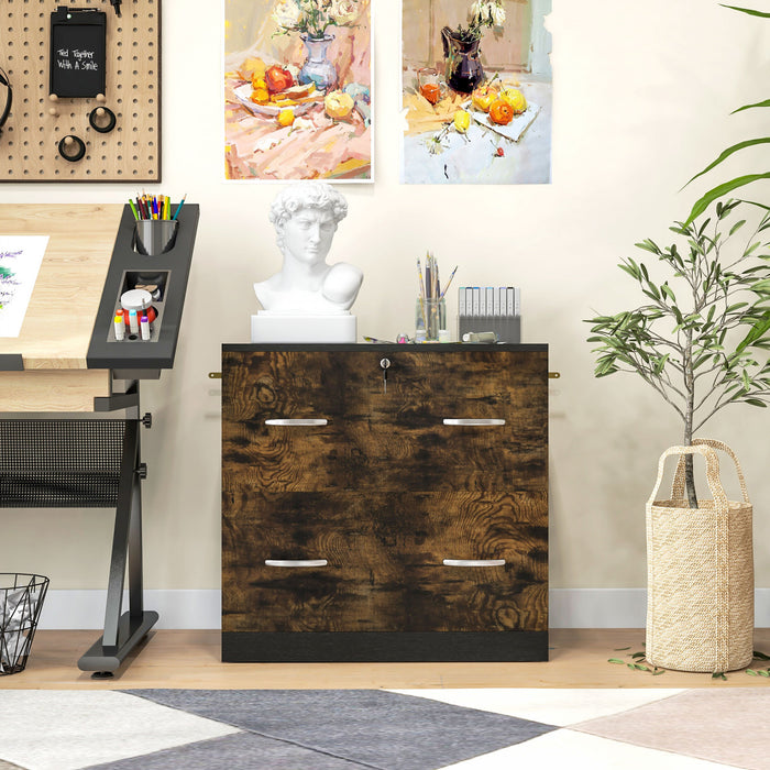 Vinsetto Filing Cabinet with 2 Drawers File Cabinet with Lock Rustic Brown