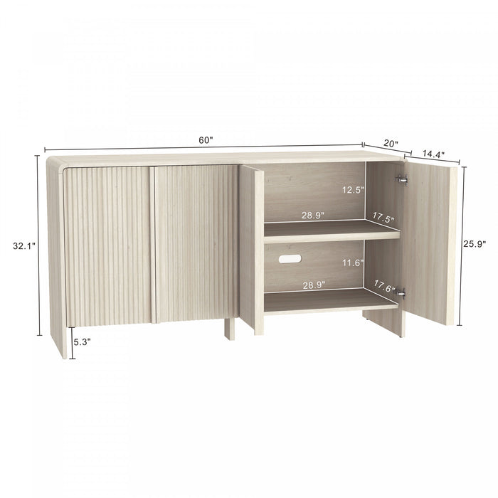 Novara Contemporary 60\" Sideboard in Whitewashed Oak (4-Door)