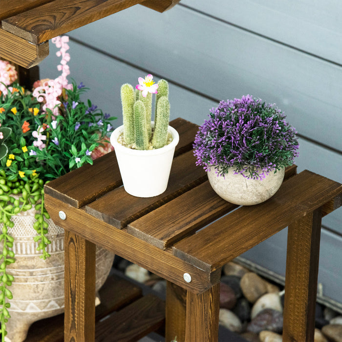 Outsunny Wood Plant Stand 6 Tier Plant Shelf Rack Multiple Flower Pot Holder For Living Room, Patio Corner, Balcony, Indoor Outdoor Use