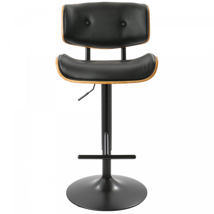 LumiSource Lombardi Faux Leather Mid-Century Modern Adjustable Barstool - Walnut/Black