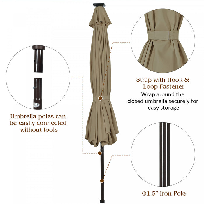 Costway 10' Solar LED Lighted Patio Market Umbrella Shade Tilt Adjustment Crank Tan