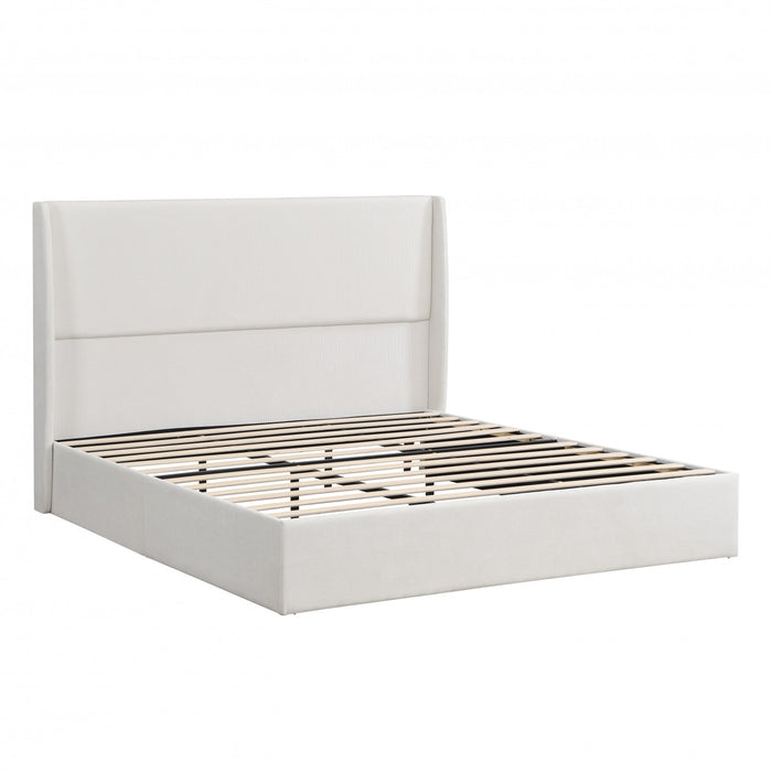 Liam Upholstered Platform Bed with Wingback Headboard,King Size,Beige King Bed