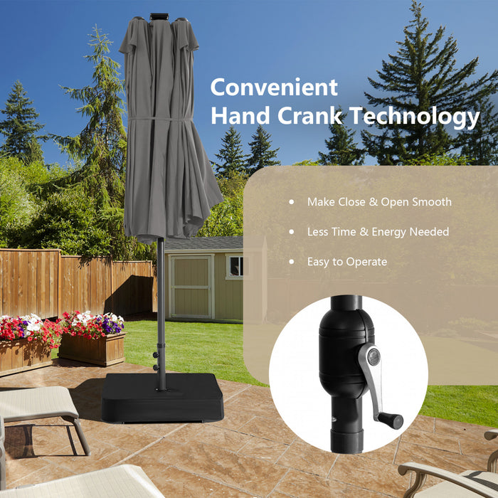 Costway 15Ft Patio Double-Sided Solar LED Market Umbrella Crank 36 Lights Base Grey