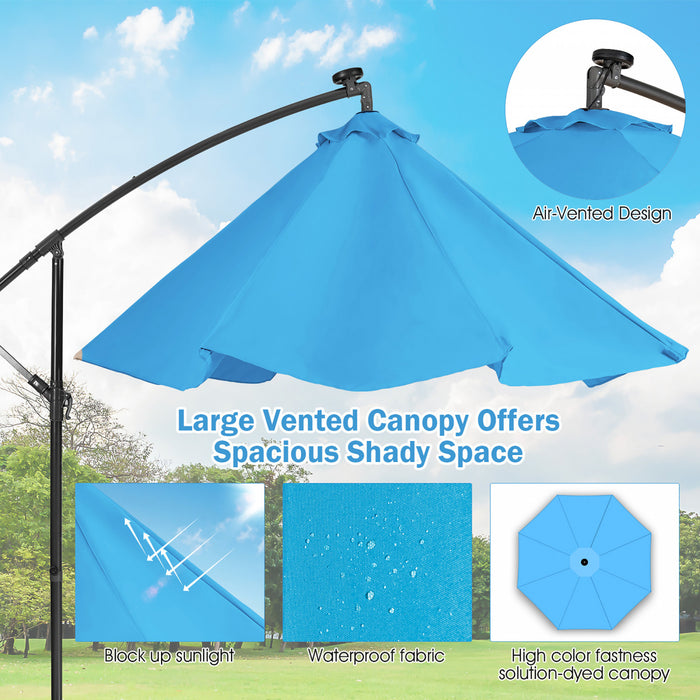 Costway 10FT Cantilever Solar Powered 32LED Lighted Patio Offset Umbrella Outdoor Blue