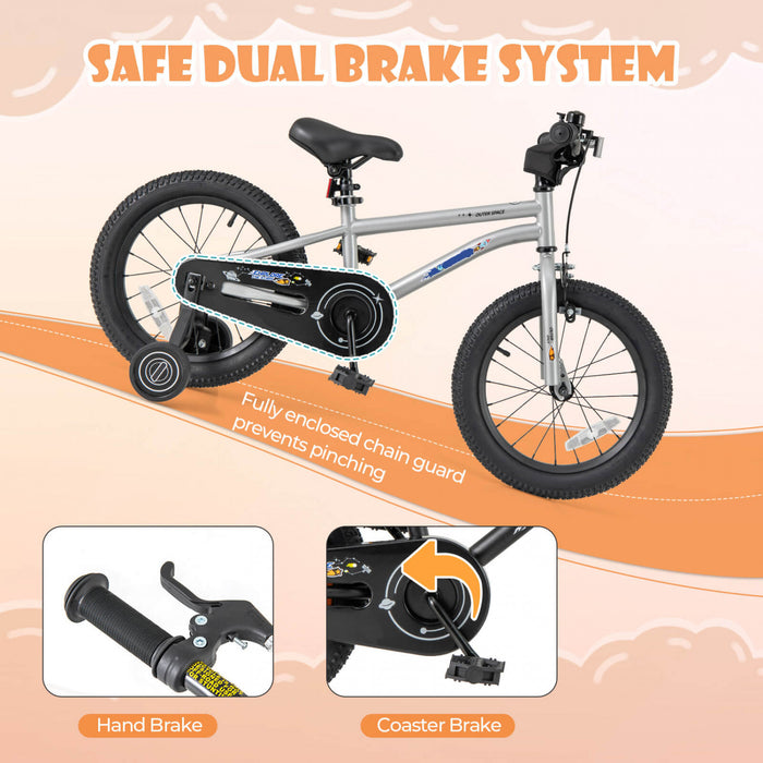 Costway 16-inch Kid's Bike For 4-7 Years Old With Adjustable Saddle & Anti-slip Handlebar Silver