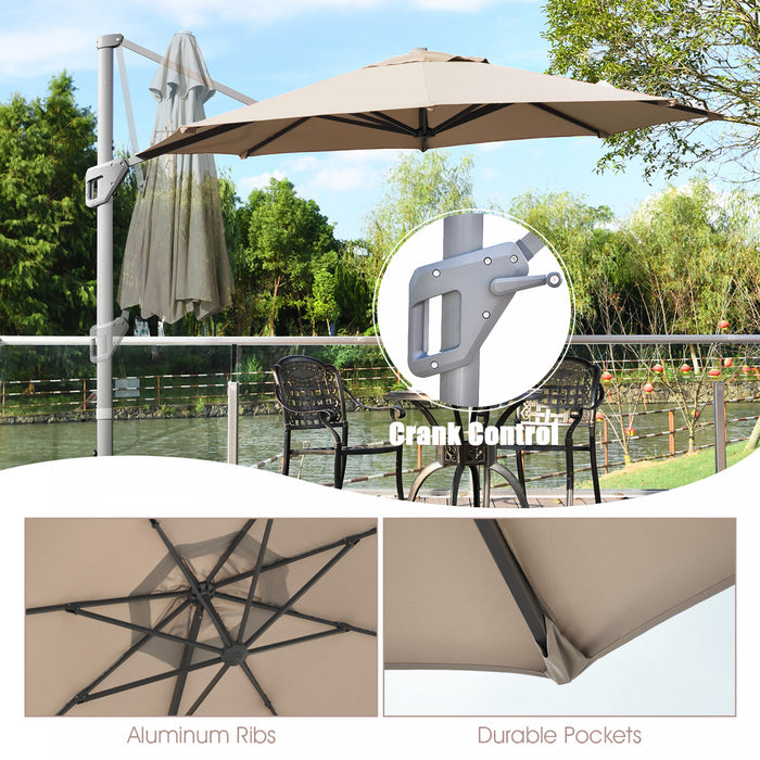 Costway 11ft Patio Offset Umbrella Cantilever Rotation Aluminum Tilt Cross Base Coffee