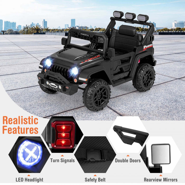 Costway 12v Kids Ride On Truck With 2*12v Motors Spring Suspension & Remote Control Black