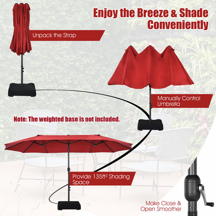 Costway 15FT Patio Double-Sided Umbrella Crank Outdoor Garden Market Sun Shade Wine