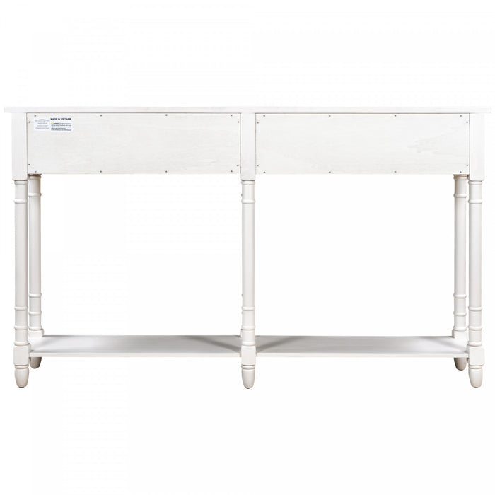 Phyllis Solid Wood Console Table With Drawers And Bottom Shelf - Ivory White