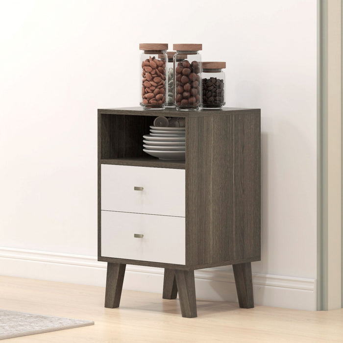HOMCOM Nightstand Set of 2 Bedside Table with 2 Drawers and Open Storage