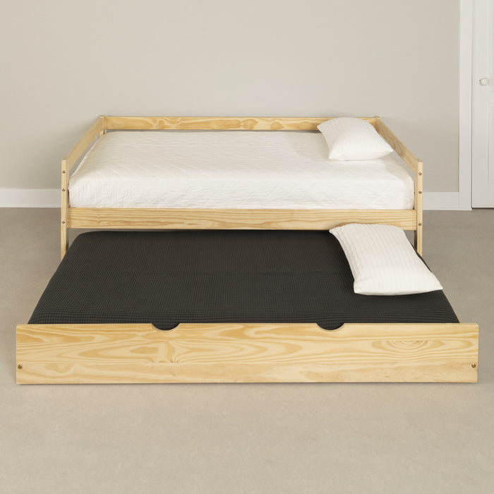 Sweedi Solid Wood Daybed With Trundle Bed - Natural Wood 