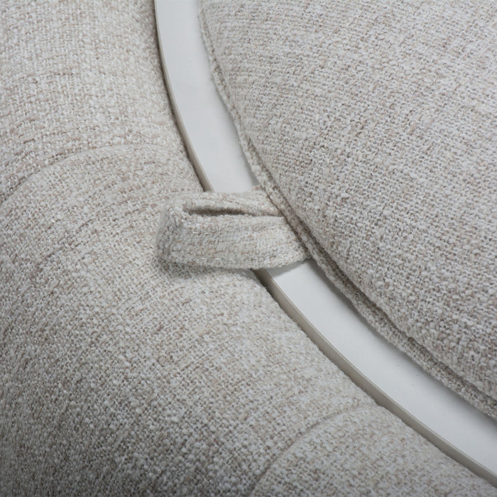 Demi Round Upholstered Storage Ottoman with Faux-Marble Tray Top and Hidden Storage - Cream