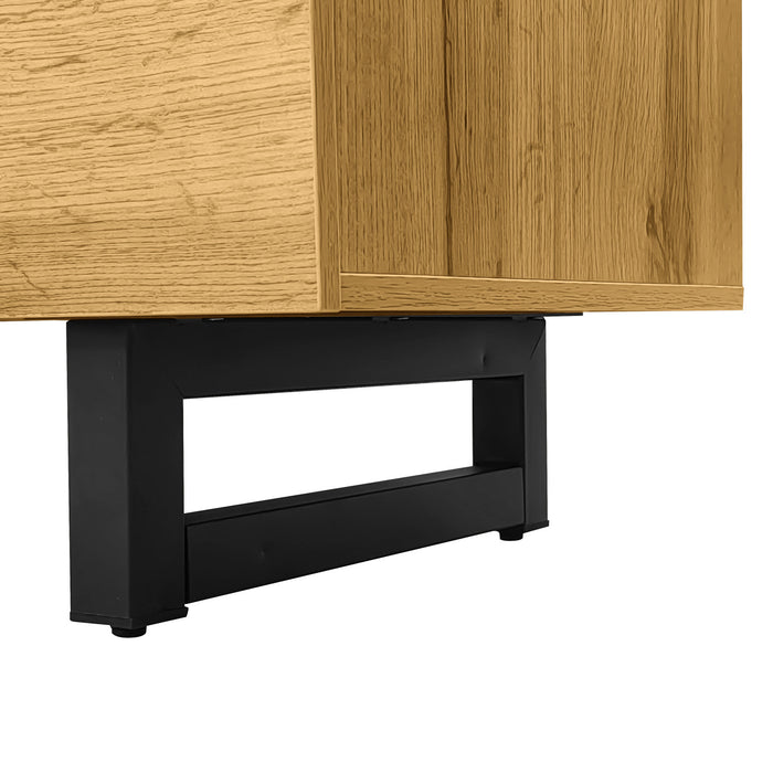 Dominic U-shaped Metal Legs Modern Tv Stand With 3 Doors And 2 Compartments,black/natural Tv Stand
