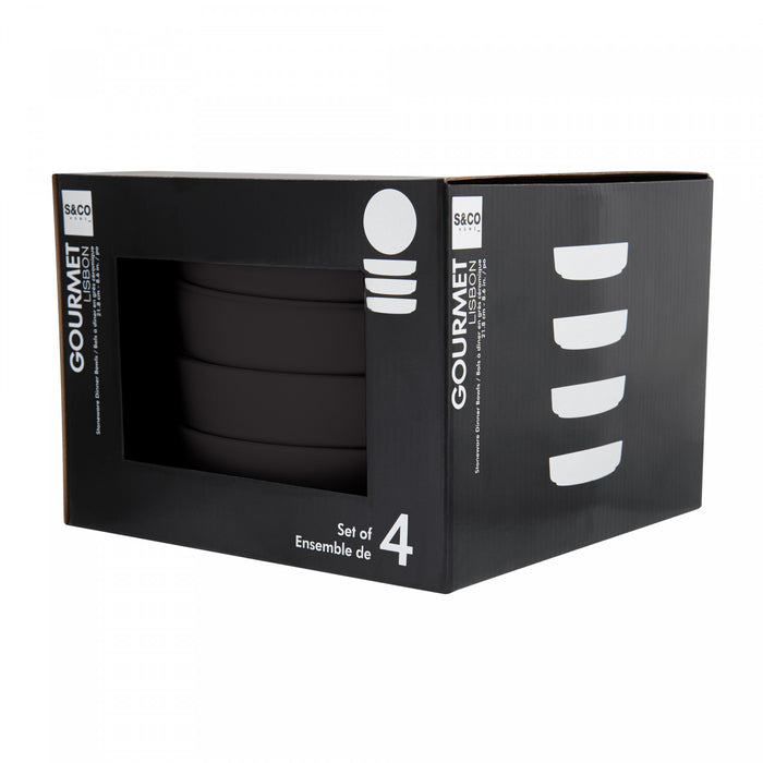 S&CO Gourmet Lisbon Set of 4 Black Stoneware Pasta Bowls