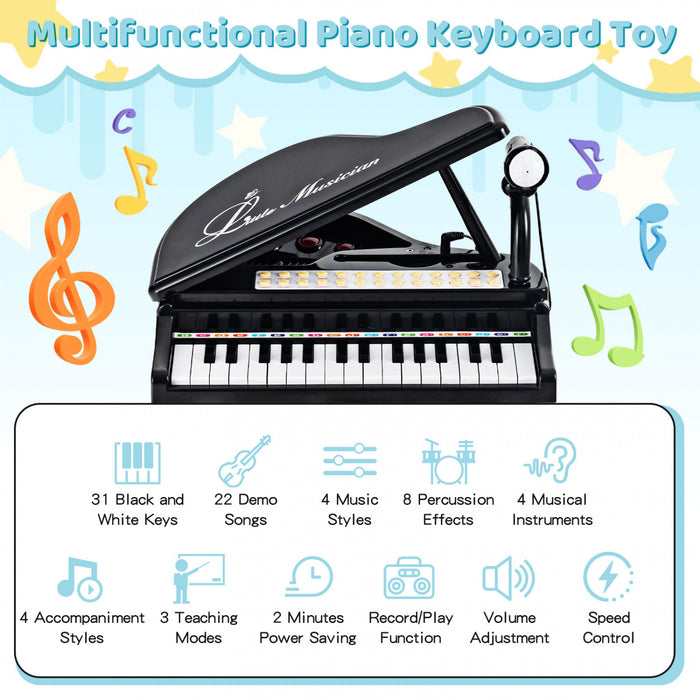 Costway 31 Keys Kids Piano Keyboard Toy Toddler Musical Instrument with Stool & Microphone Black