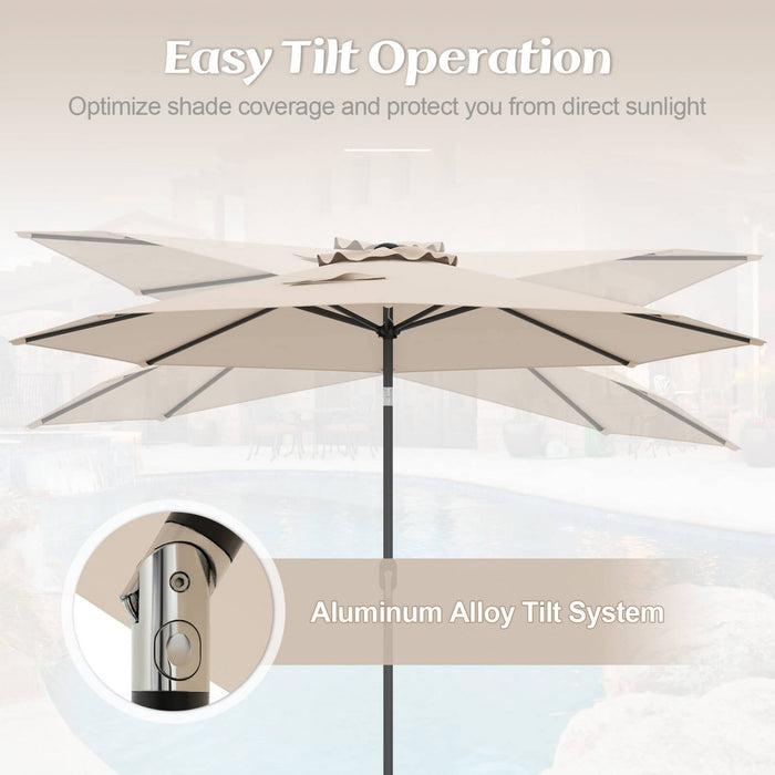 Costway 10FT Patio Umbrella Tilt Market Sunshade Deck Yard Garden Parasol with 8 Ribs Beige