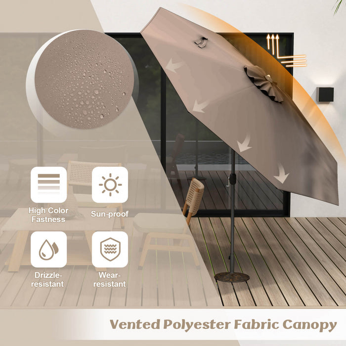 Costway 10Ft Outdoor Market Patio Table Umbrella Push Button Tilt Crank Lift Tan Tan