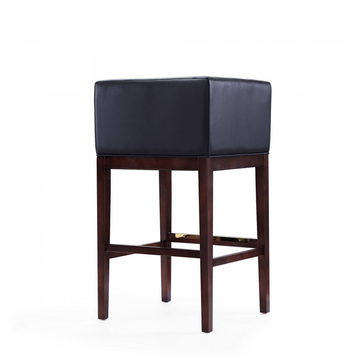 Kingsley Mid-Century Modern Wood Upholstered Barstool in Black - Set of 2