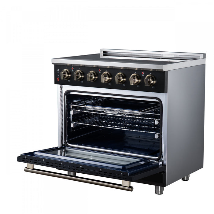 Forno Massimo 36 Inch Freestanding Electric Range, 5 radiant burners, 5.36 cu.ft., Black- FFSEL6020-36BLK