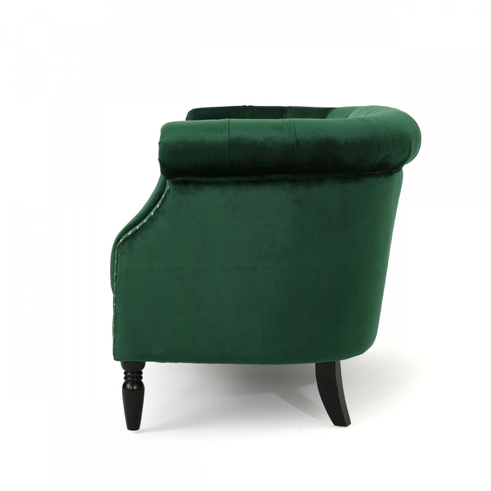 Vivian Solid Wood Rolled Arms Velvet Loveseat,Emerald