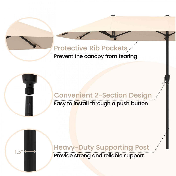Costway 13 FT Large Patio Umbrella Outdoor Double-Sided Table Market Umbrella for Garden Beige