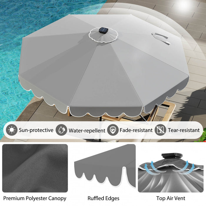 Costway 10 FT Solar Patio Umbrella with 24 LED Lights 8 Ribs & Tilt Adjustment Gray
