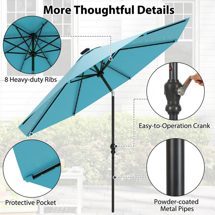 Costway 10 FT Solar Patio Umbrella with 96 LED Lights 35° Adjustable Tilt Vented Top Turquoise