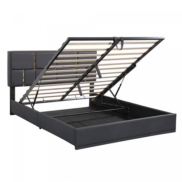 Joyce Upholstered Platform Bed With Hydraulic Storage And Velvet Frame,queen Size,black Queen Bed