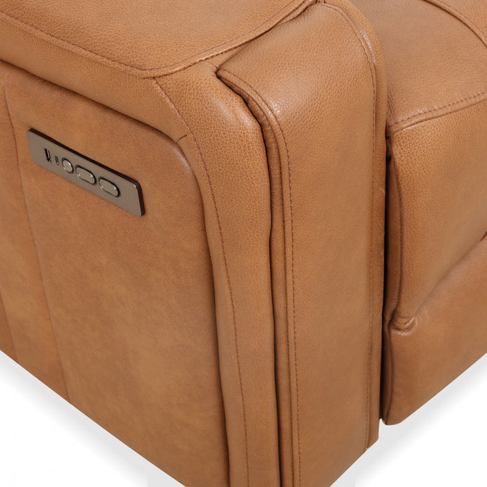 Bellamy 37 in. Leather Match Power Glider Recliner with Adjustable Headrest and USB - Cognac