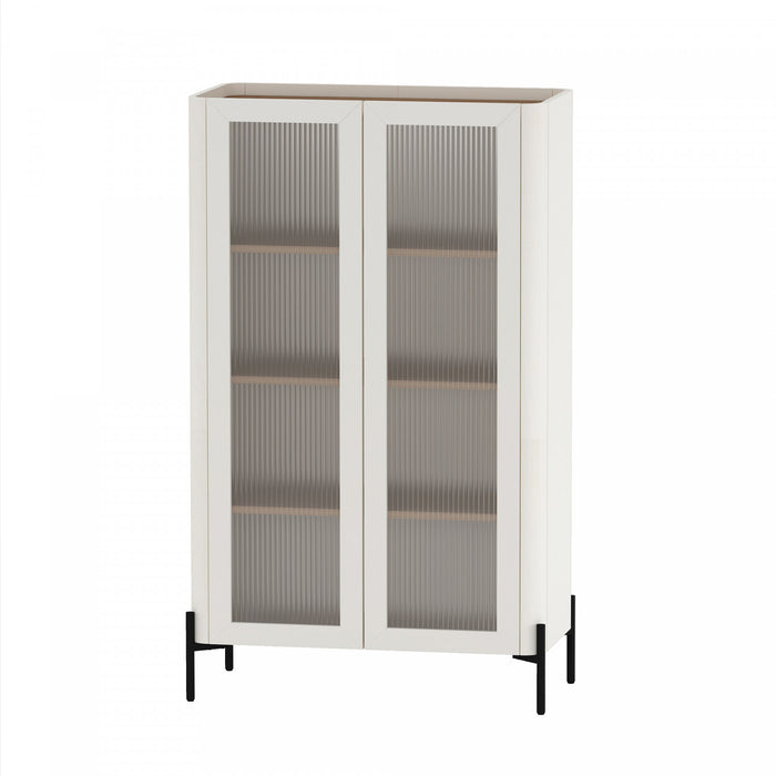 Abbey Modern 32\" Tempered Glass Bookcase Cabinet in Maple and Off White (4-Shelf)