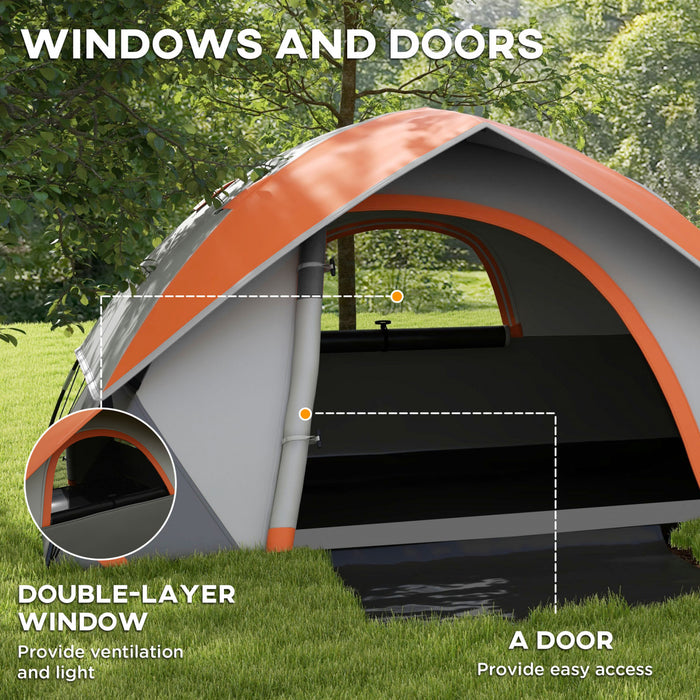 Outsunny 2 Man Camping Tent, 3000mm Waterproof Family Tent, Grey and Orange