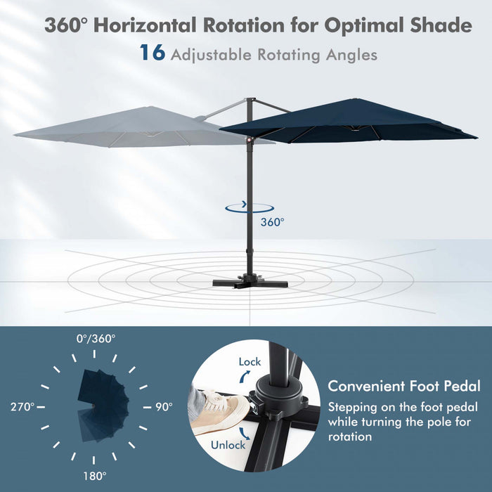 Costway Patio 9.5FT Square Cantilever Offset Hanging Umbrella 2-Tier 360° Outdoor Navy