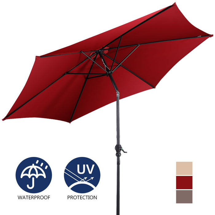 Costway 9FT Patio Umbrella Sun Shade Market Steel Tilt W/ Crank Yard Garden Burgundy