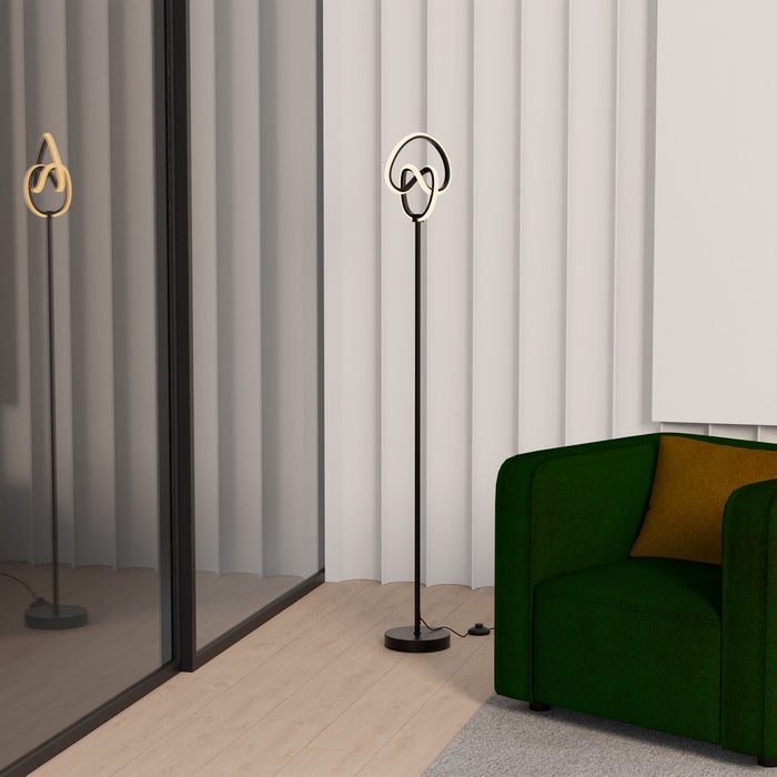 58\" Matte Black Twisted Circle Design LED Floor Lamp