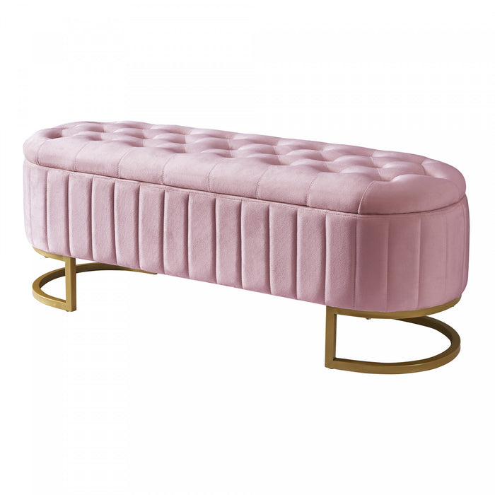 Amelia Elegant Velvet Button-Tufted Storage Bench with Metal Legs,Pink