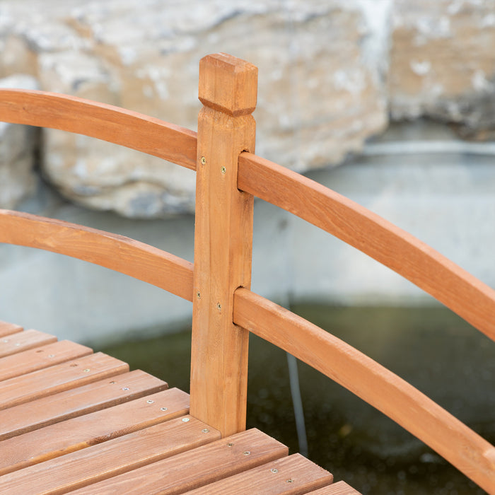Outsunny 6ft Wooden Garden Bridge Classic Arc Footbridge With Guardrails For Stream Pond Walkway, Orange