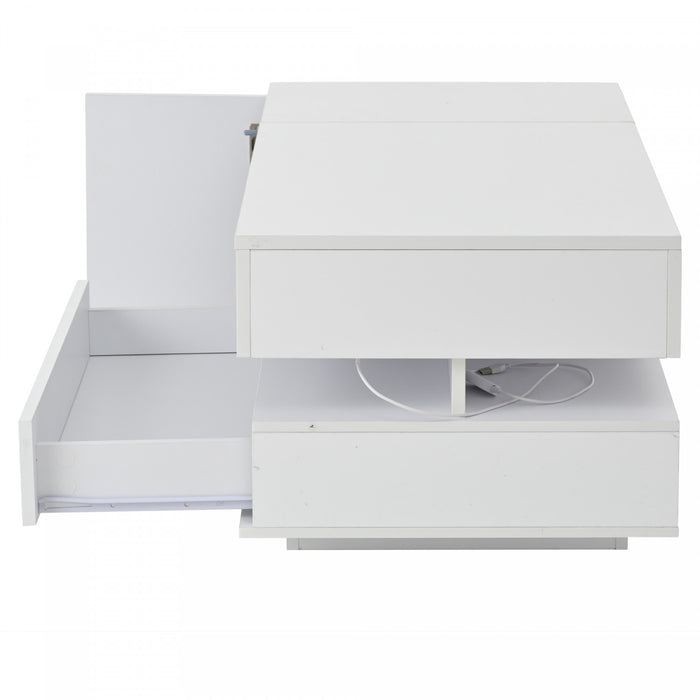 Oliver Height Adjustable Coffee Table with Drawer Cabinet LED Lighting and Storage,White