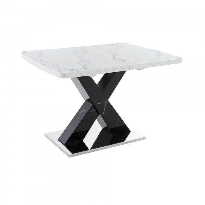 Liam Modern Rectangle Stretchable Dining Table with X-Shape Legs and Metal Base,Black