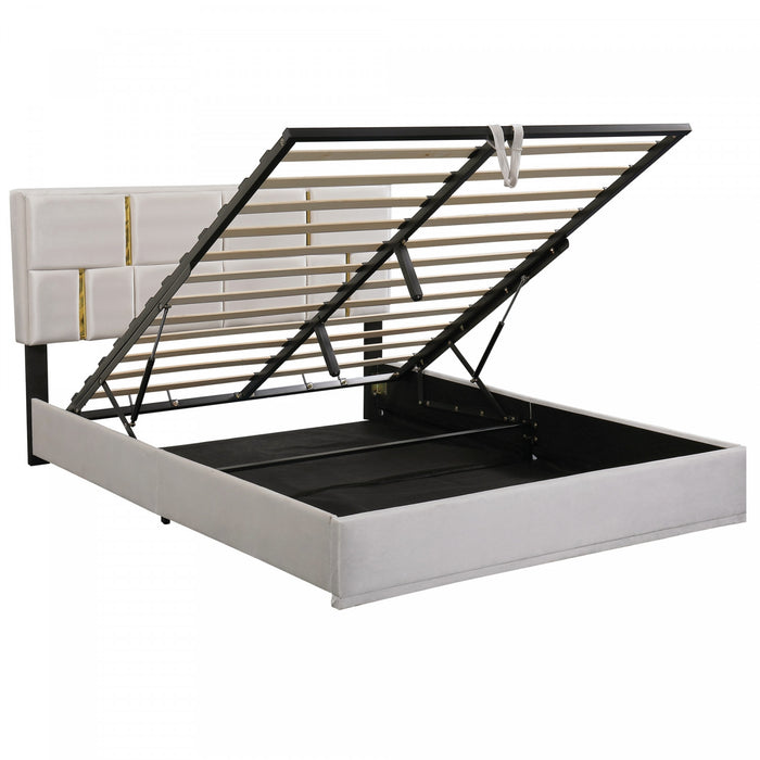Joyce Upholstered Platform Bed With Hydraulic Storage And Velvet Frame,queen Size,beige Queen Bed