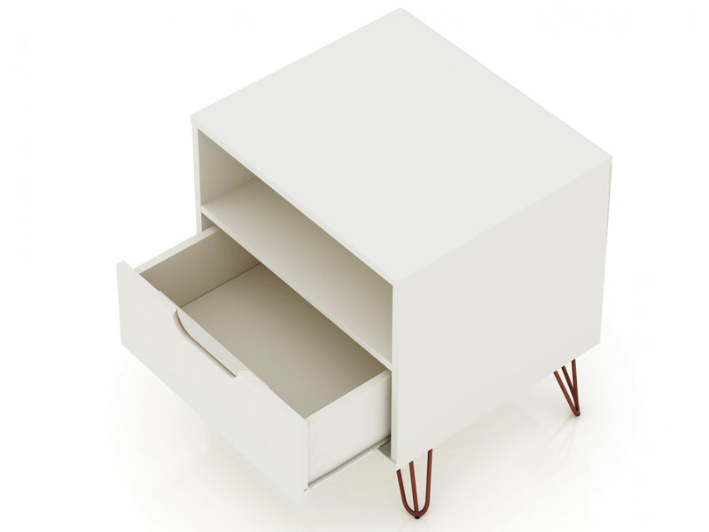Rockefeller Mid-Century Modern 20\" Nightstand in Off White (1-Drawer) - Set of 2