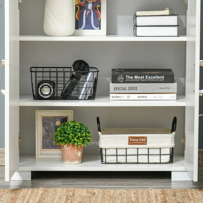 HOMCOM Rustic Style Storage Cupboard Bookcase Cabinet w/ 4 Shelves, White