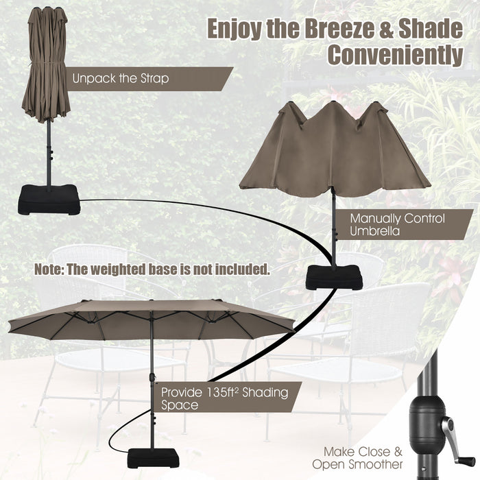 Costway 15FT Patio Double-Sided Umbrella Crank Outdoor Garden Market Sun Shade Coffee