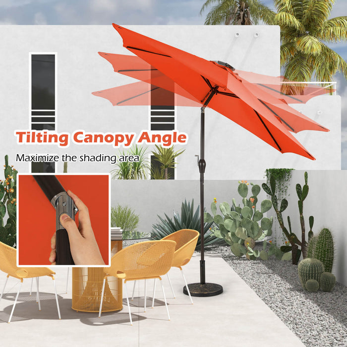 Costway 9FT Patio Solar Umbrella LED Steel Tilt W/ Crank Orange