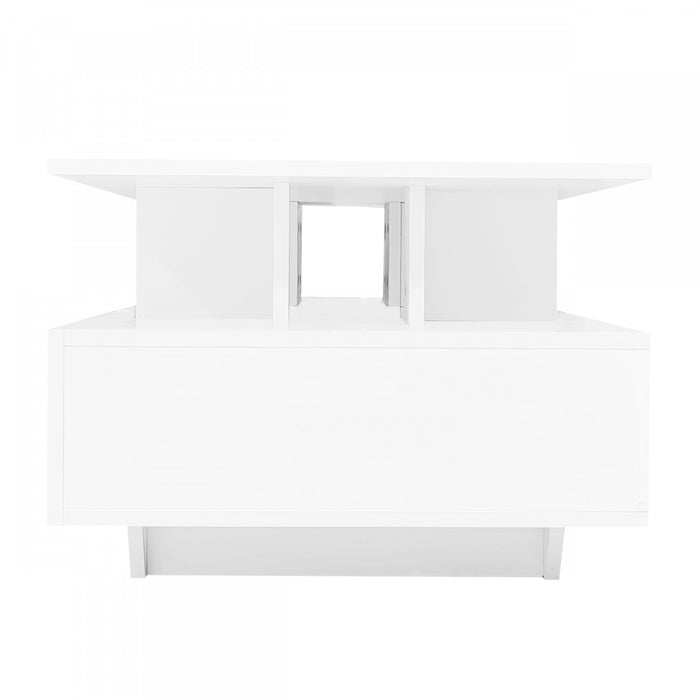 Lucas LED Coffee Table with Storage Drawers and Open Shelves,White