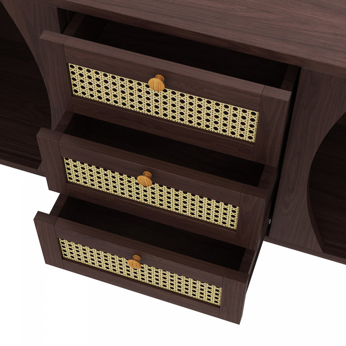 James 55.3\" Modern Minimalist Wood Cabinet with Sliding Doors and Adjustable Shelves,Dark Brown Accent Cabinet