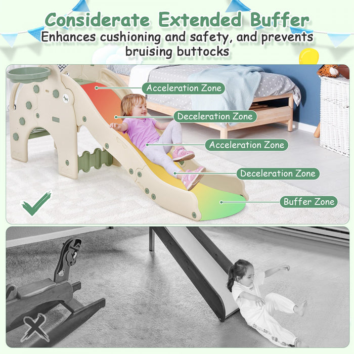 Costway 3-in-1 Toddler Slide With Buffer Zone Basketball Hoop & Ball Elephant Design