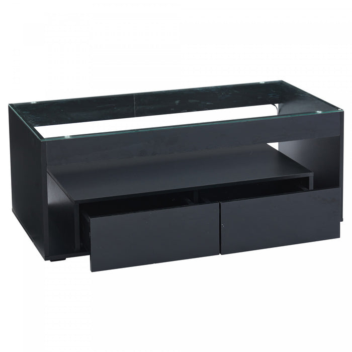 Emily Coffee Table with LED Lights and Open Storage,Black