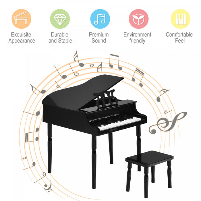 Costway 30-Key Classic Piano Wood w/ Bench & Music Rack Black