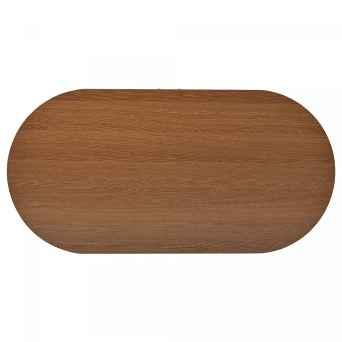 Ethan Oval Coffee Table with Sliding Doors and Hidden Storage,Dark Wood